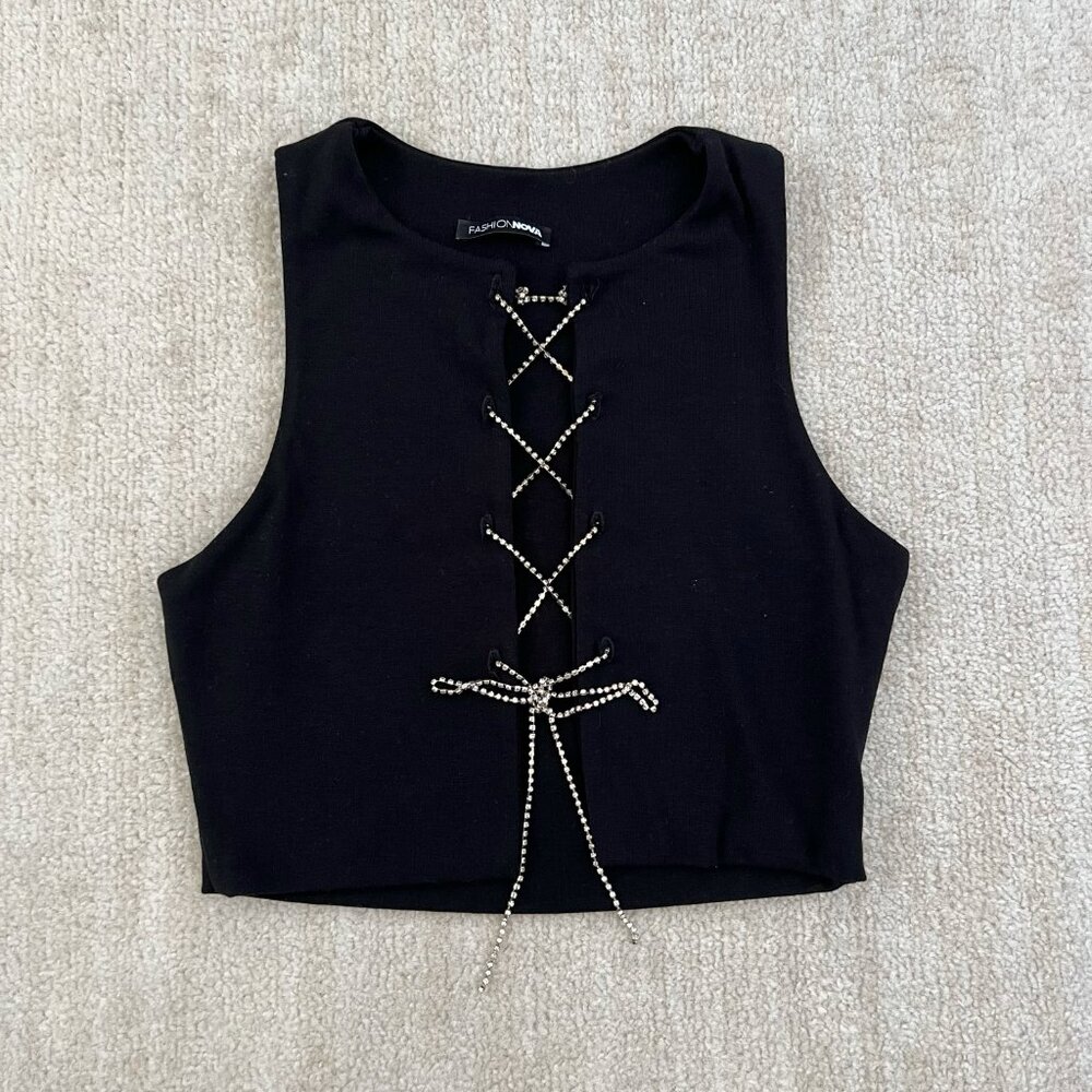 Fashion Nova Bling Lace Up Black Crop Top